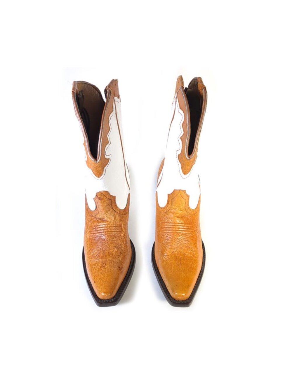 Vintage JB Dillon Cowboy Boots Tan & White Womens Size 8.5 - Picture 2 of 16